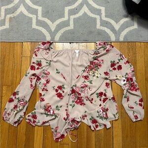 Leith Floral Long Sleeve Blouse - Cream and Red